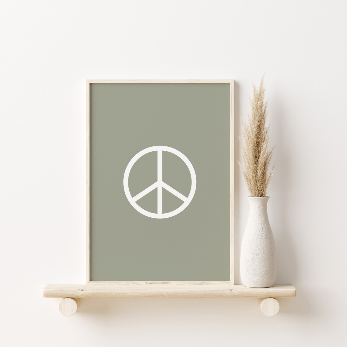 Sage Green Peace Symbol White Graphic Retro Minimalist Art Poster - Image 2