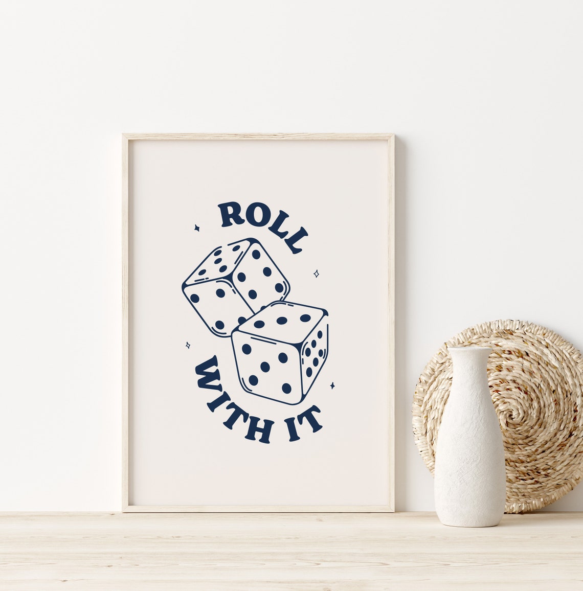 Roll With It Dice Navy Retro Quote Lucky Dorm Room Decor Poster - Image 3