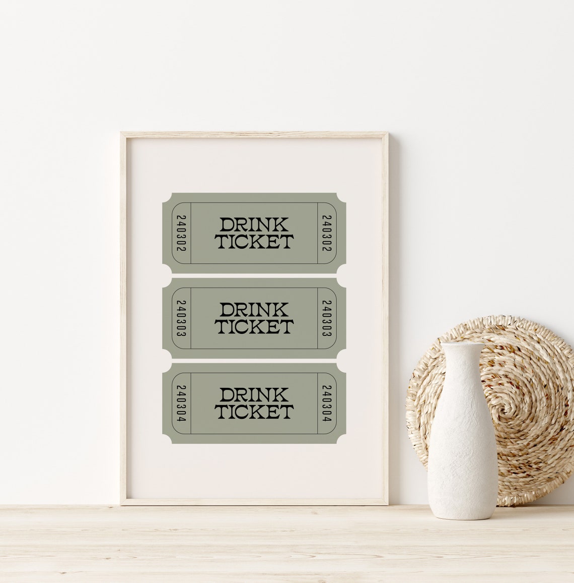 Three Retro Drink Tickets Vintage Sage Green Bar Cart Poster