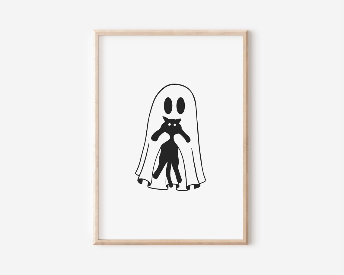 Cute Ghost Black Cat Halloween Minimalist Spooky Season Poster - Image 4