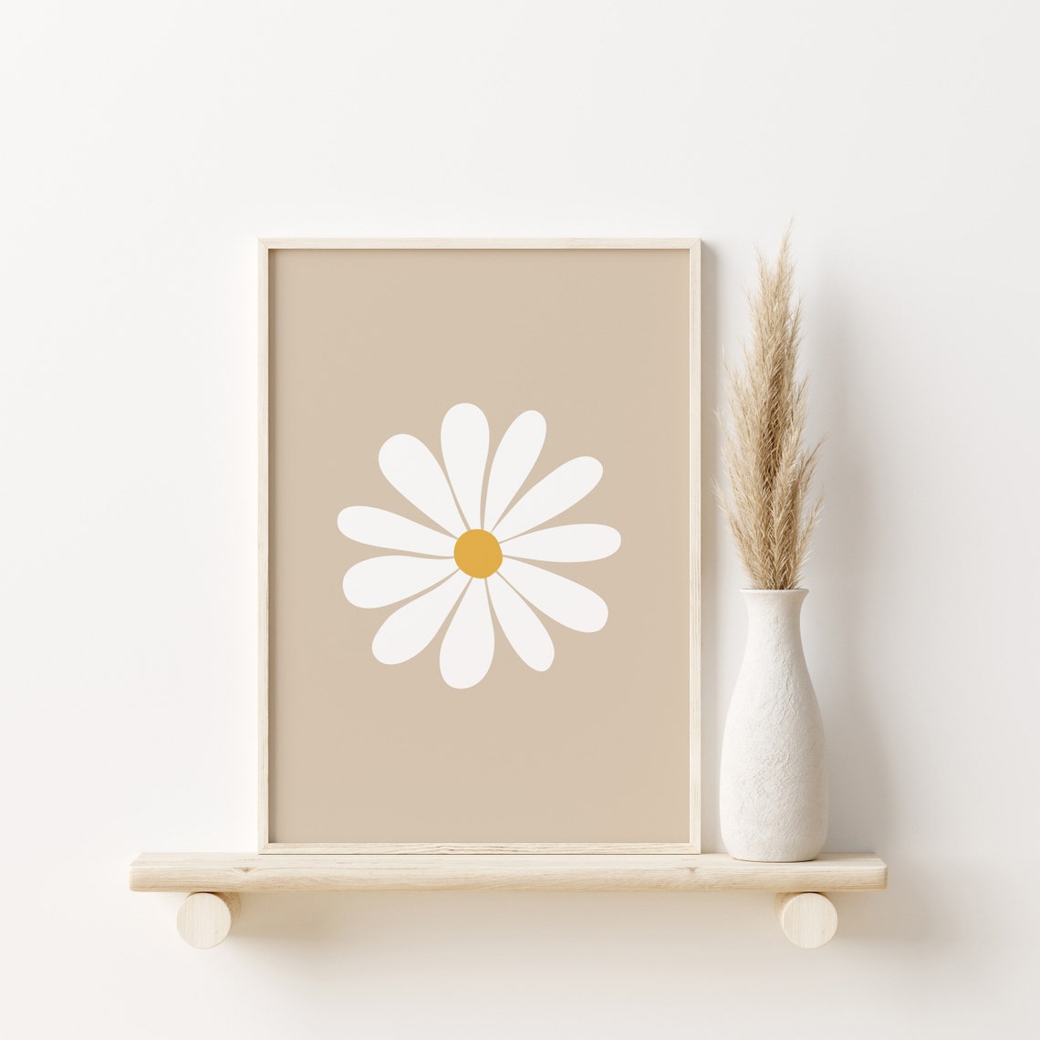 Large White Daisy Beige Background Minimal Floral Decor Poster