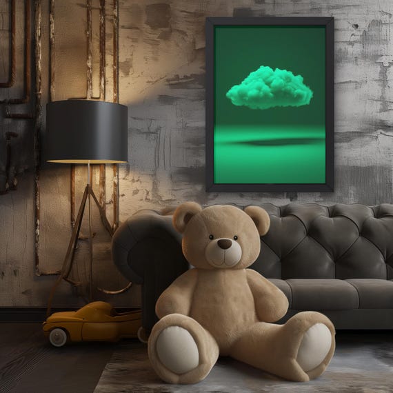 Green Cloud Wall Art Print Modern Matte Vertical Poster For Home Decor Room Accent Minimalist Decoration