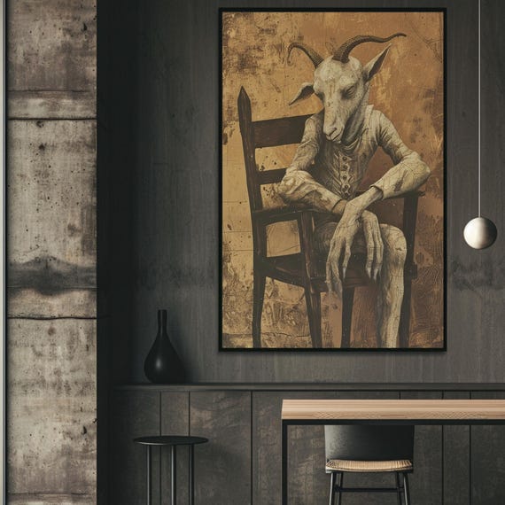 Whimsical Art Poster Unique Wall Decor Goat Illustration Modern Home Gift For Lovers Quirky Animal Print Boho Style