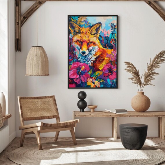 Oil Painting Fox Poster In Colorful Foliage Abstract Wild Spirit Art Print Matte Wall Decor Home Office Decorationnature Lover Gift