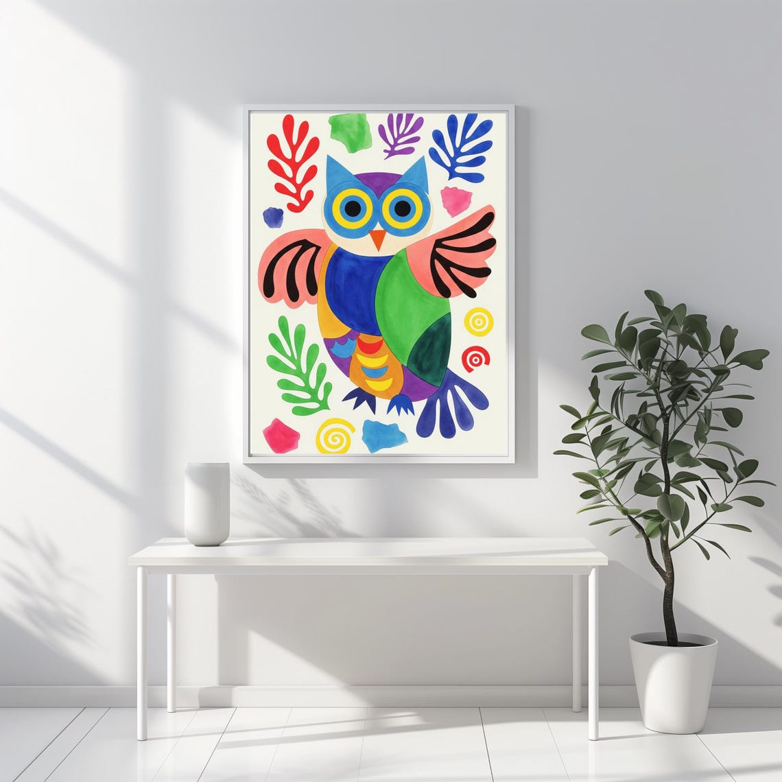 Colorful Abstract Owl Matisse Style Playful Boho Animal Wall Art