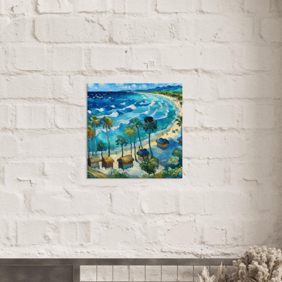 Tropical Bay Palm Trees Thatched Huts Shoreline Van Gogh Art Poster - Image 2