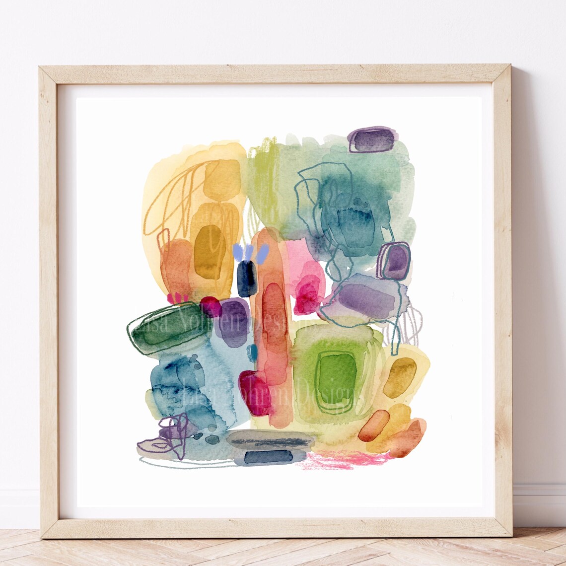 Colorful Pastel Watercolor Abstract Organic Shapes Art Print