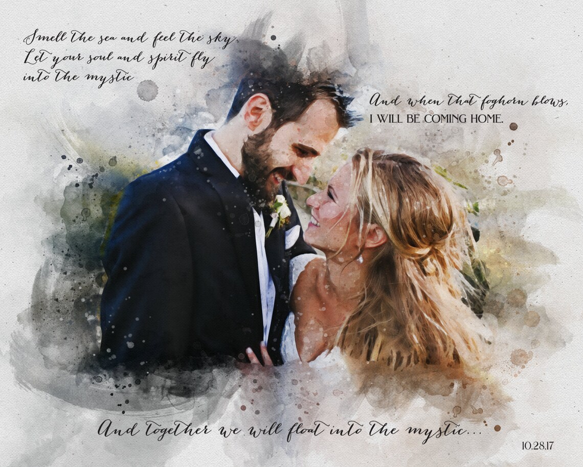 Custom Couple Watercolor Portrait, Wedding Art Print - Image 3
