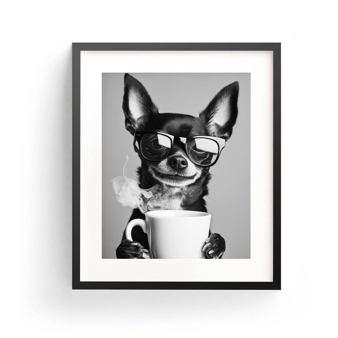 Chihuahua Coffee Poster, Black and White Bar Decor