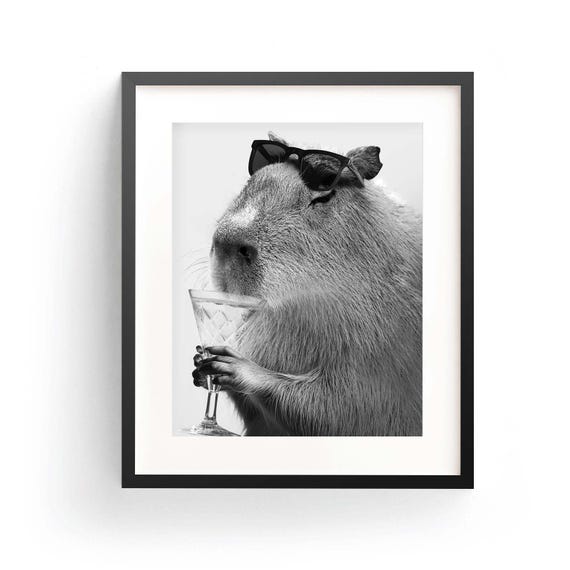 Capybara And Cocktail Kitchen Wall Art Print