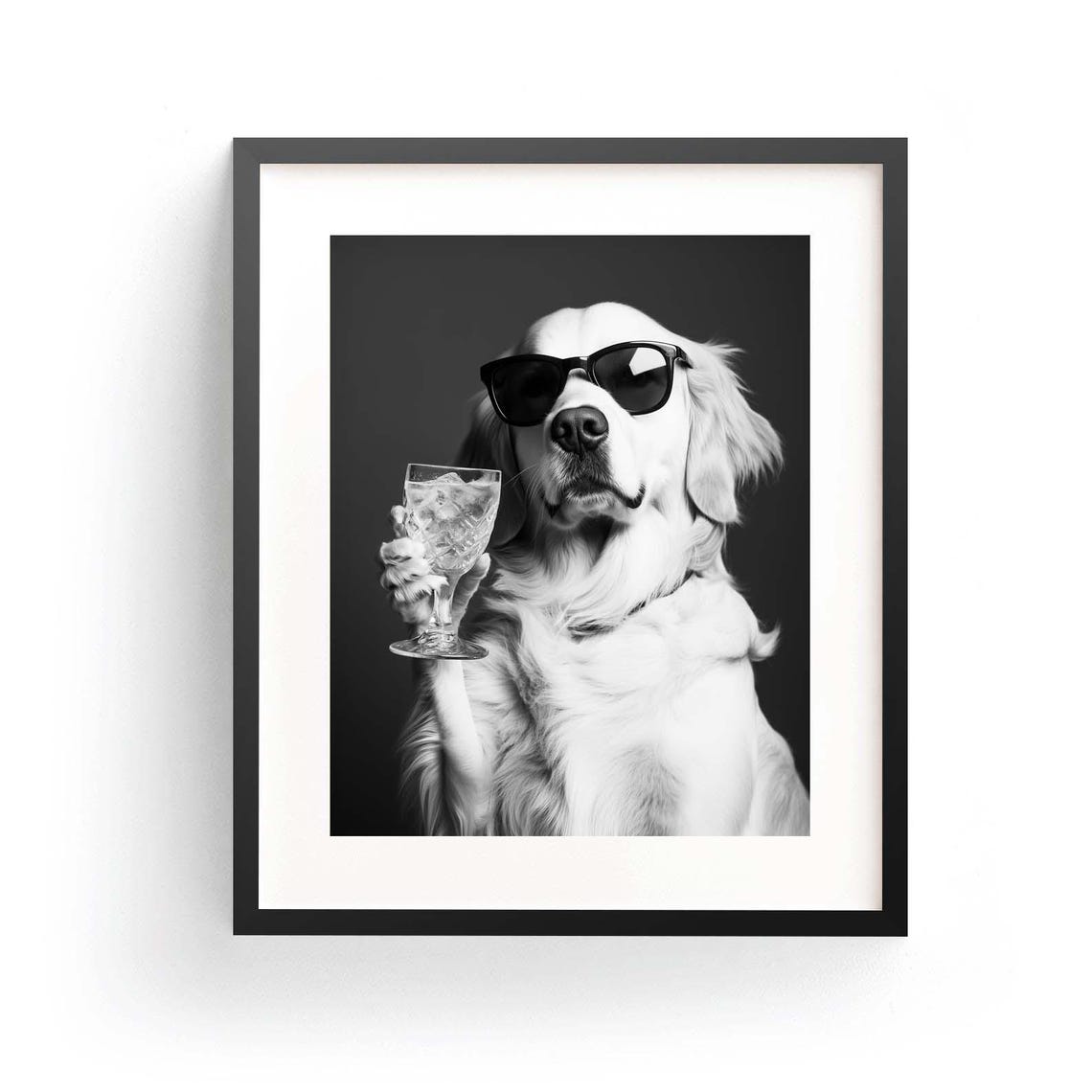 Golden Retriever in Sunglasses Holding Cocktail Glass Funny Poster