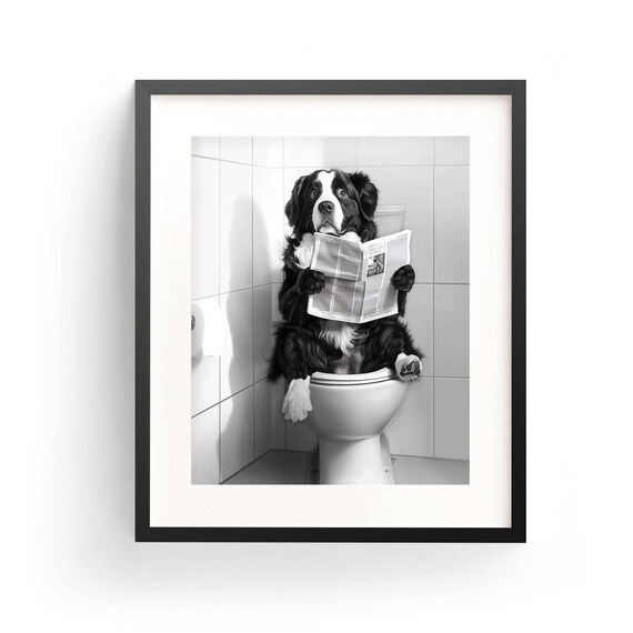 Bernese Mountain Dog Wall Art Funny Bathroom Cute Bernese Dog Bernese Dog Print Funny Bernese Art Dog Lover Gift Adorable Animal Bathroom