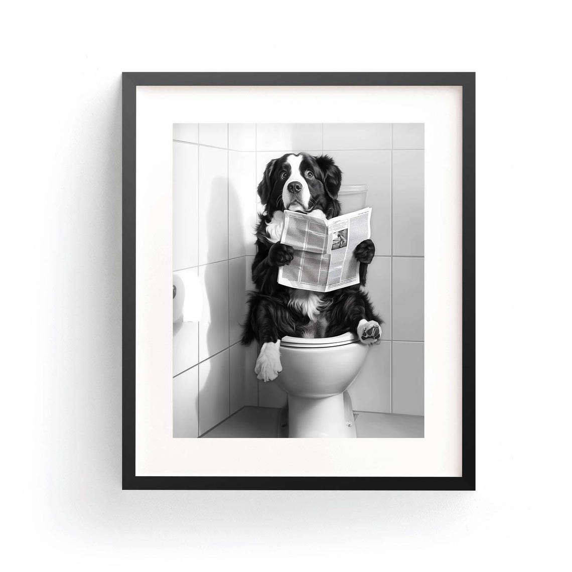 Bernese Mountain Dog Reading Newspaper On Toilet Funny Poster