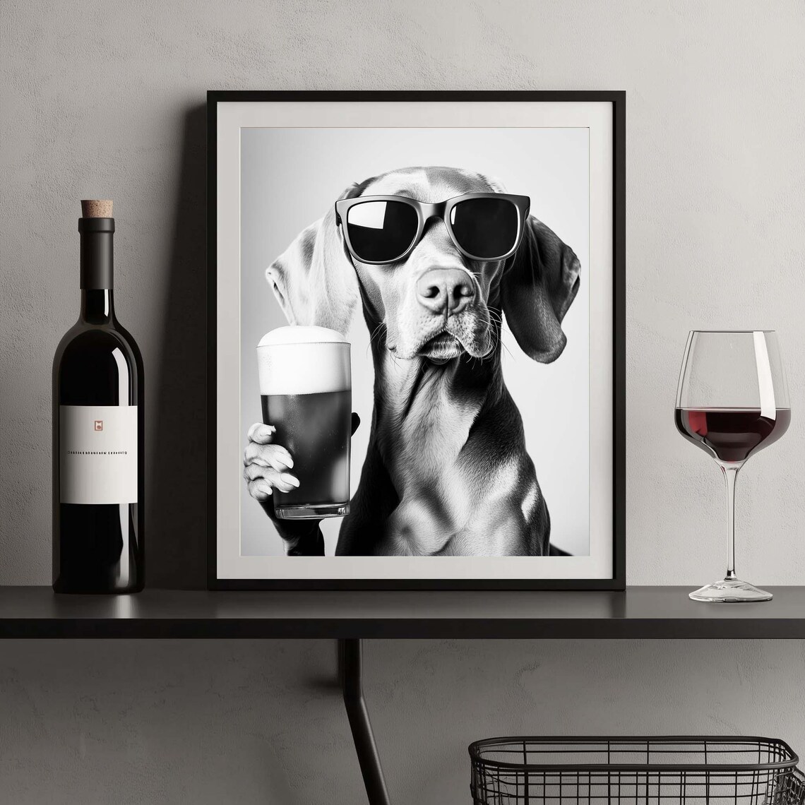 Sleek Vizsla in Sunglasses Holding Beer Glass Funny Bar Poster - Image 2