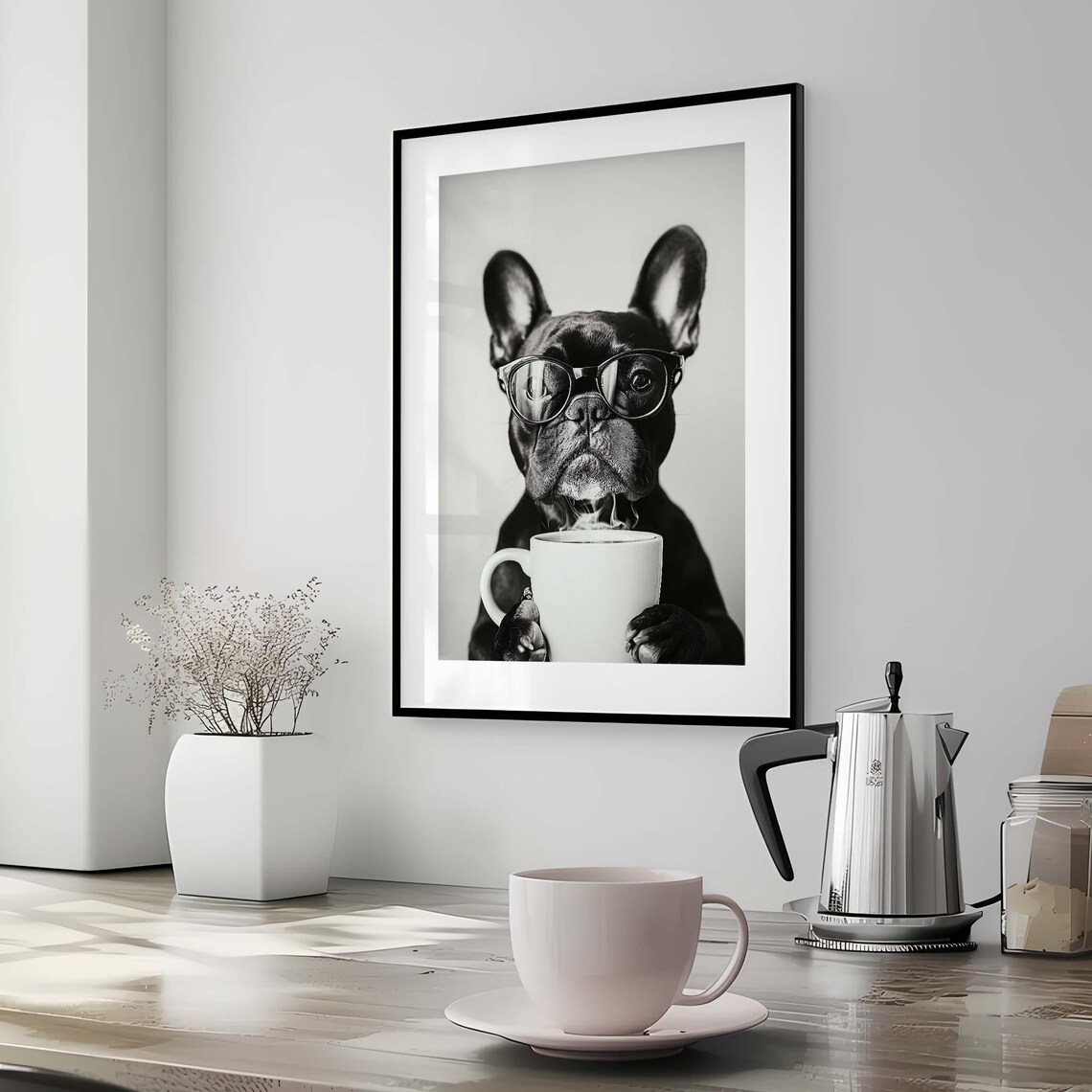 French Bulldog Coffee Black And White Art Print - Image 3