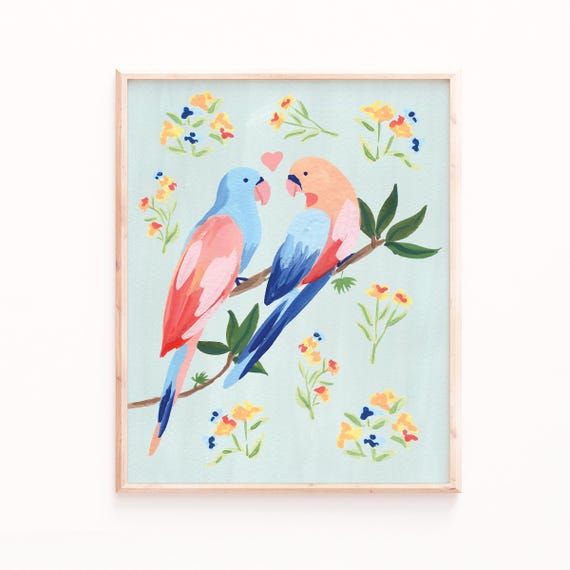 Love Birds Print, Cute Valentine Wall Art