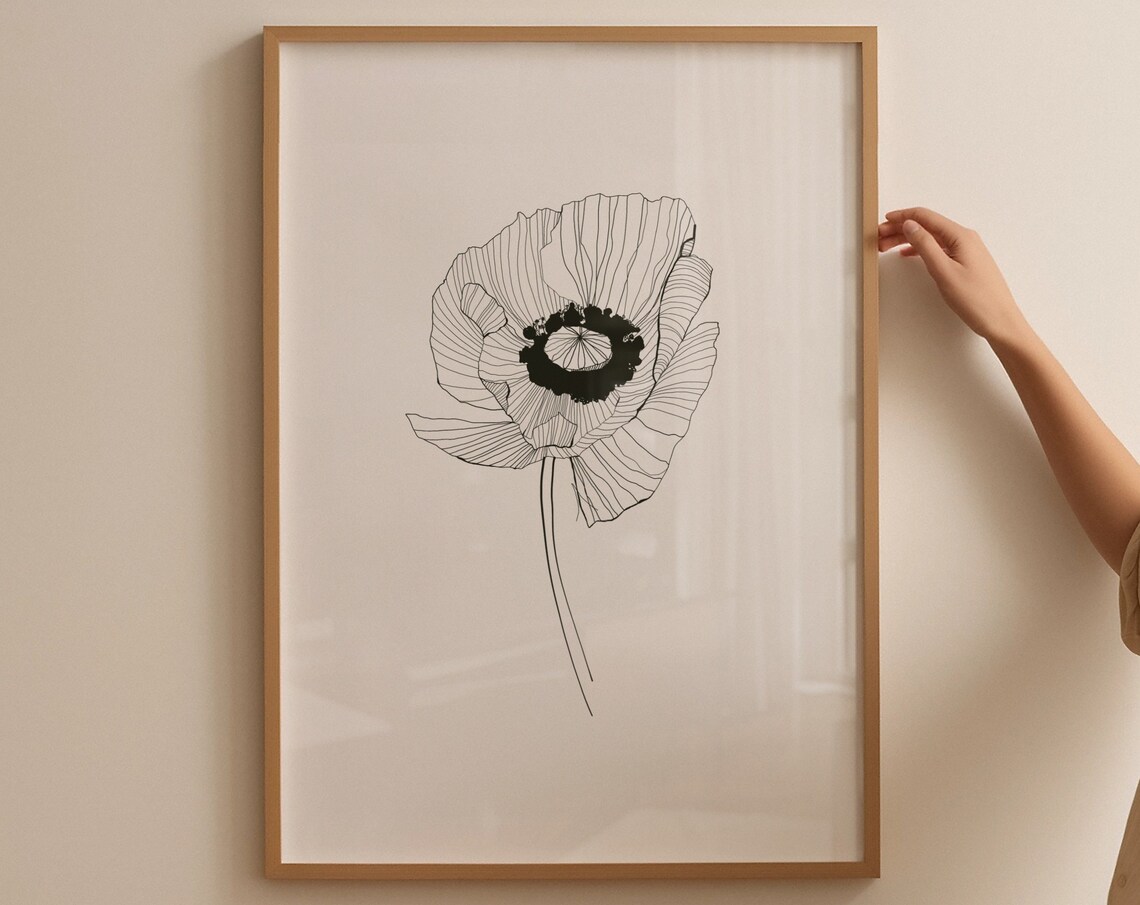 Poppy Line Art, Minimalist Flower Art Print
