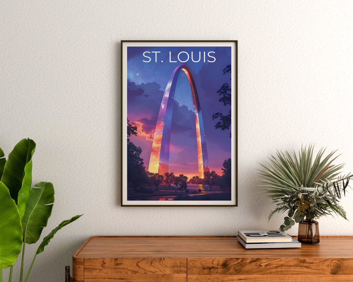 St Louis Gateway Arch Sunset City Skyline Landmark View Poster - Image 3