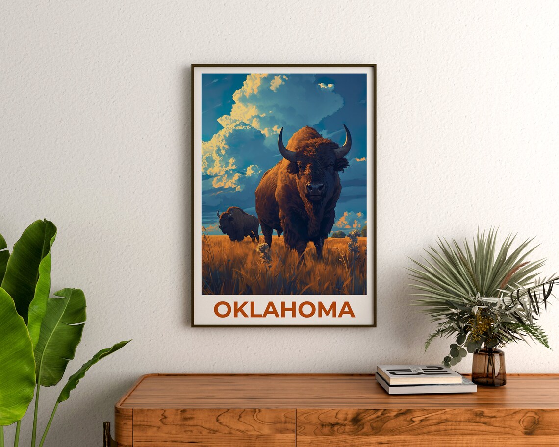 Oklahoma Travel Poster, Bison Wall Art Poster Print - Image 3