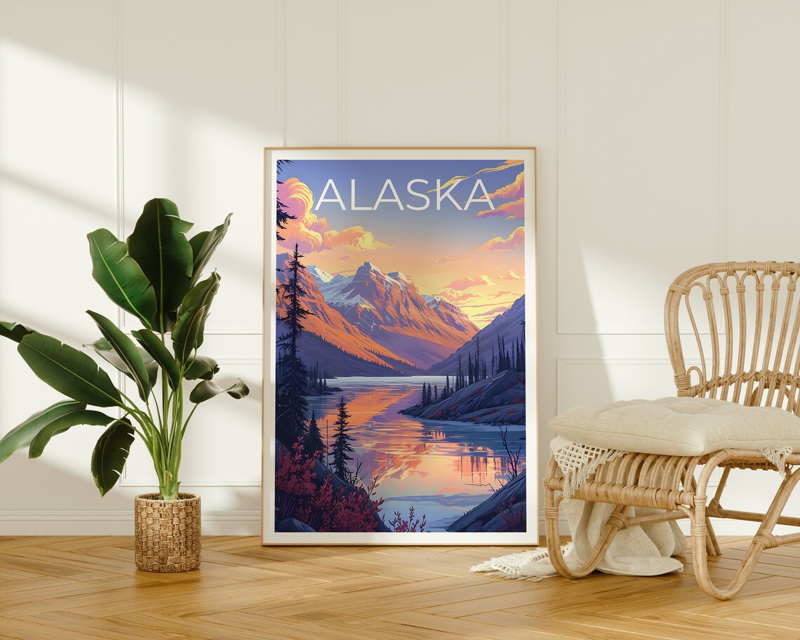 Alaska Travel Poster, Mountain Nature Art Print - Image 2