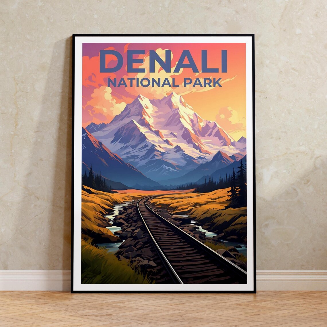 Denali Alaska Travel Poster, Mountain Landscape
