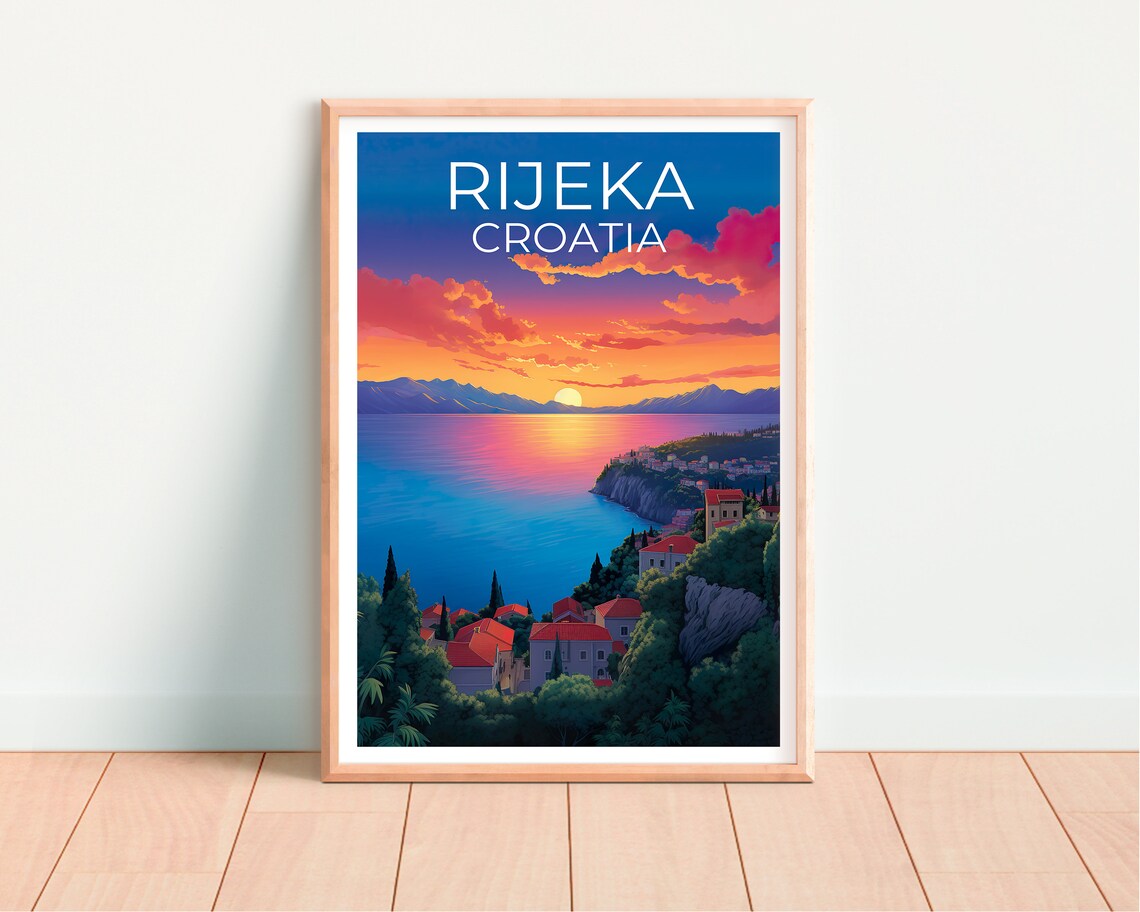 Rijeka Croatia Coastal Town Sunset Bay Red Roof Houses Travel Poster - Image 4