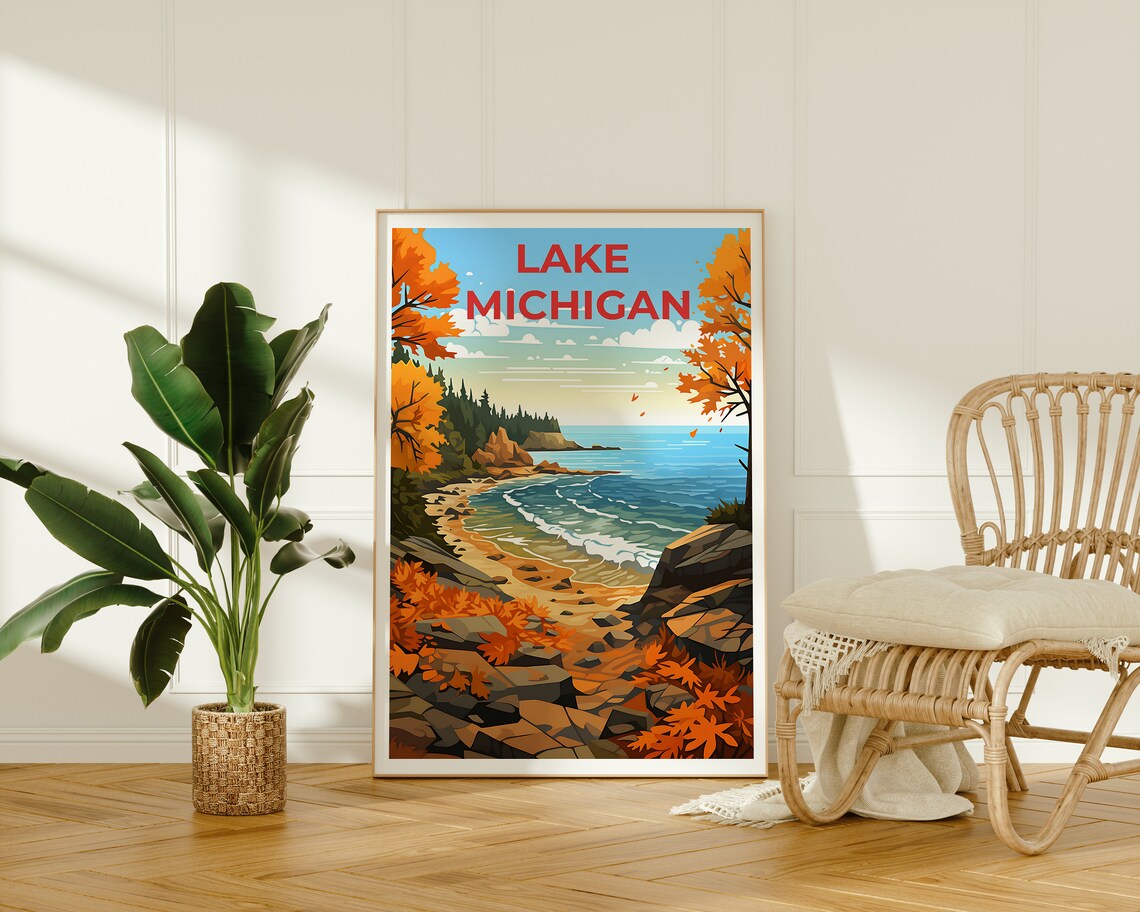 Lake Michigan Travel Poster, Great Lakes Nature Print - Image 2