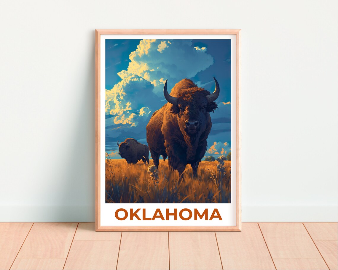 Oklahoma Travel Poster, Bison Wall Art Poster Print - Image 4