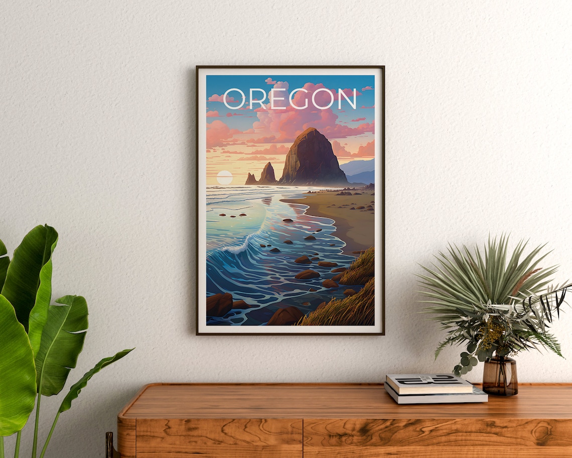 Oregon Coast Travel Poster, Coastal Landscape Art Print - Image 3