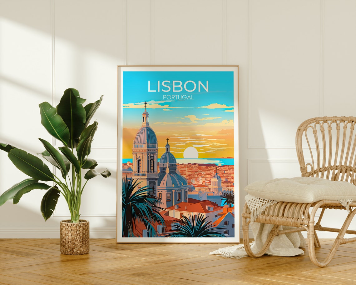 Lisbon Portugal Sunset Domed Churches Rooftops Ocean View City Poster - Image 2
