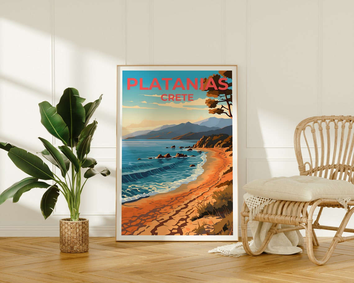 Platanias Crete Greece Sandy Beach Turquoise Bay Travel Poster - Image 2