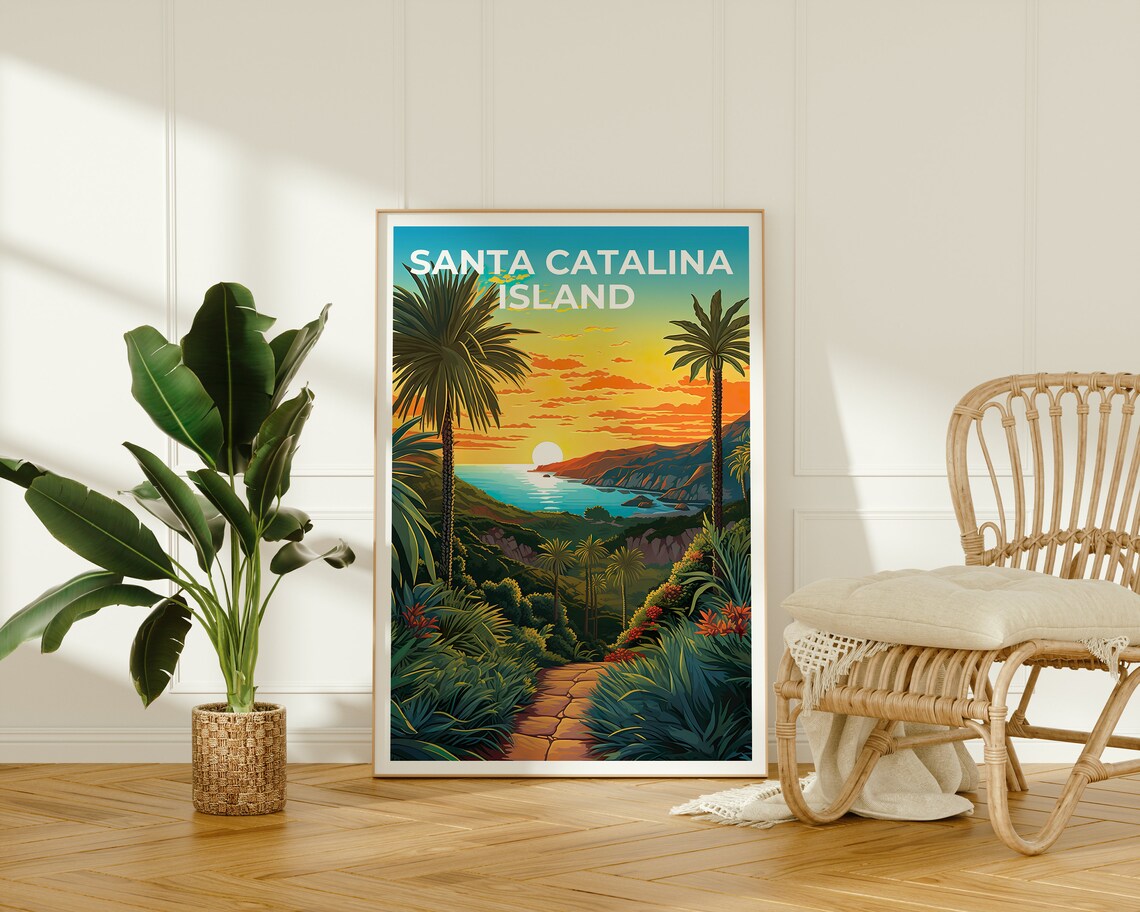 Santa Catalina Island California Palm Trail Sunset Cove Travel Poster - Image 2