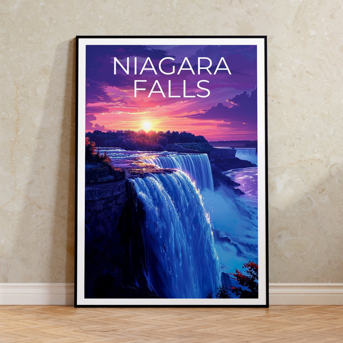 Niagara Falls Horseshoe Falls Sunset Waterfall View Travel Poster