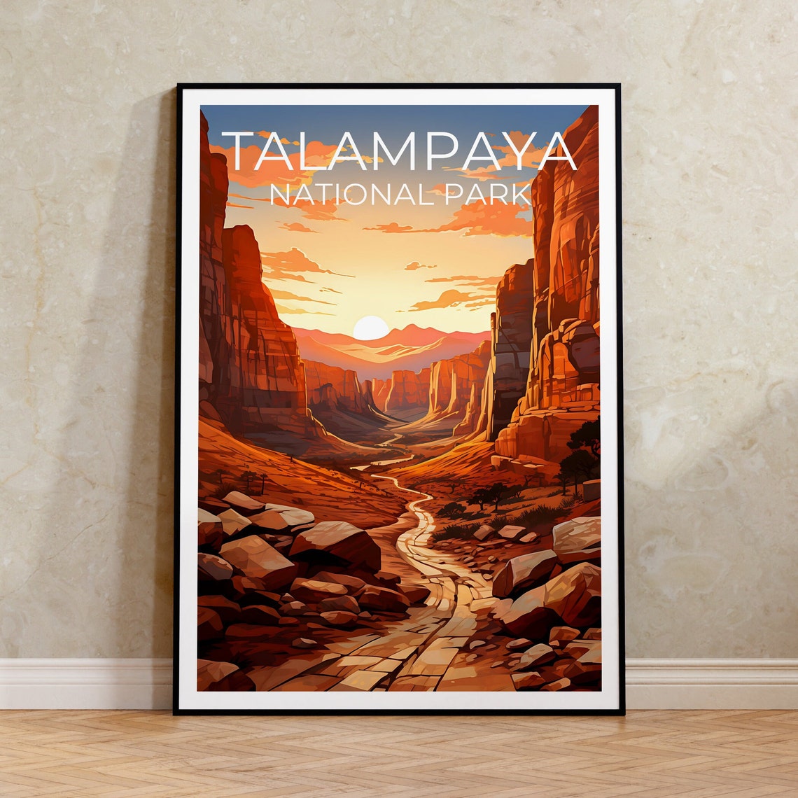 Talampaya National Park Argentina Red Canyon Sunset Travel Poster