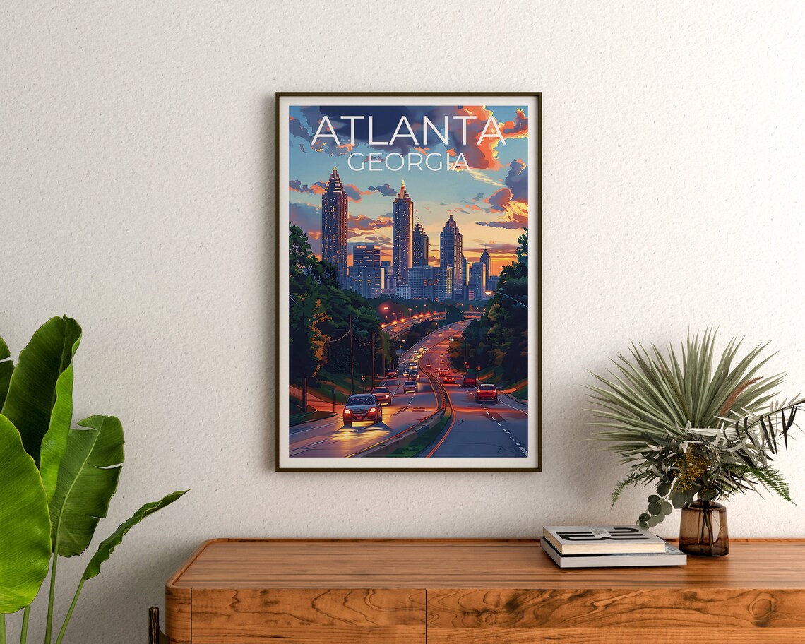 Atlanta Georgia Downtown Skyline Dusk City Lights Travel Poster - Image 3