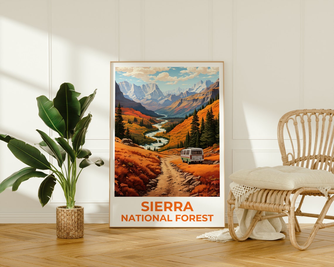 Sierra National Forest Autumn Valley River Van Mountain View Poster - Image 2