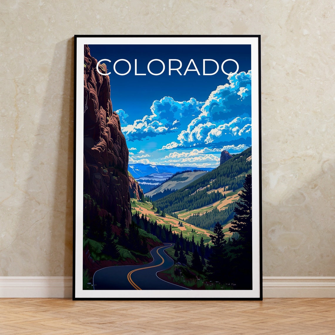 Colorado Rocky Mountain Road Red Canyon Pass Summit View Travel Poster