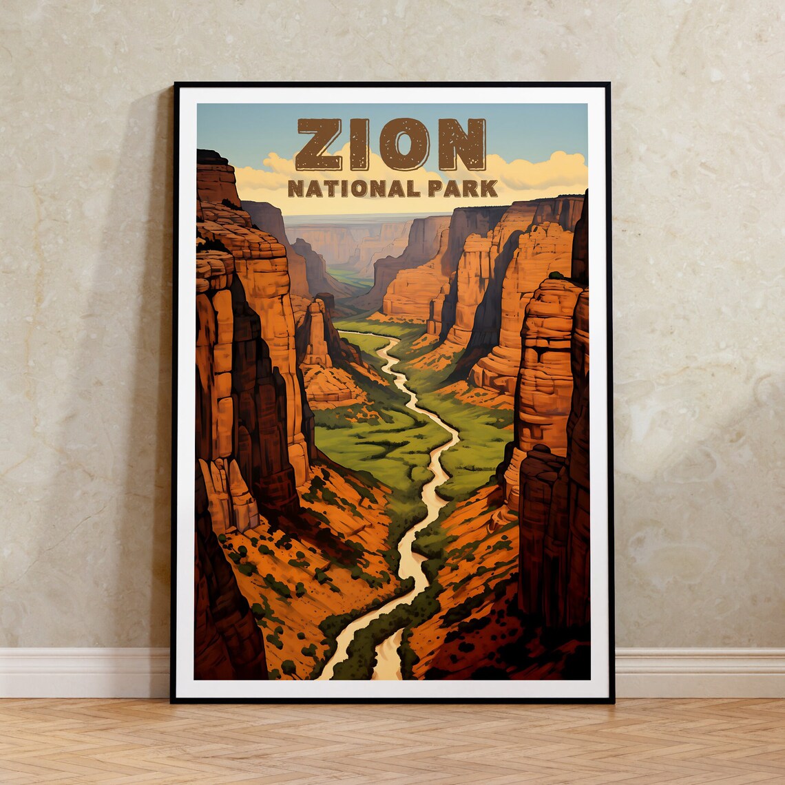Zion National Park Red Canyon Cliffs Winding River Valley View Poster