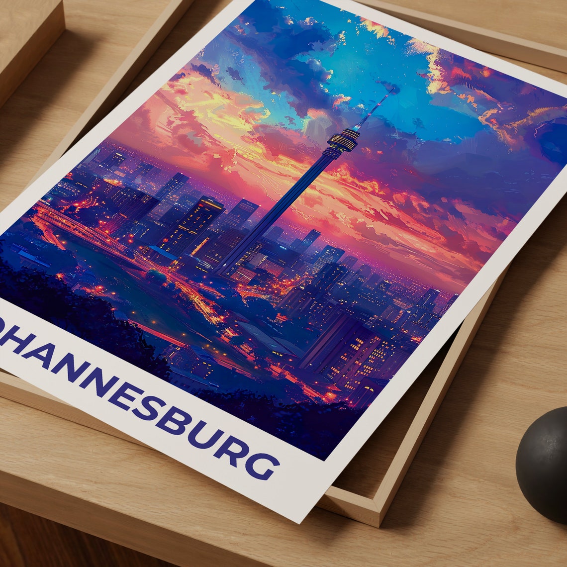 Johannesburg Sunset Hillbrow Tower City Skyline Lights Poster - Image 4