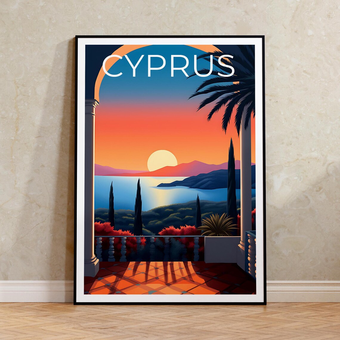 Cyprus Travel Poster, Island Landscape Art Print