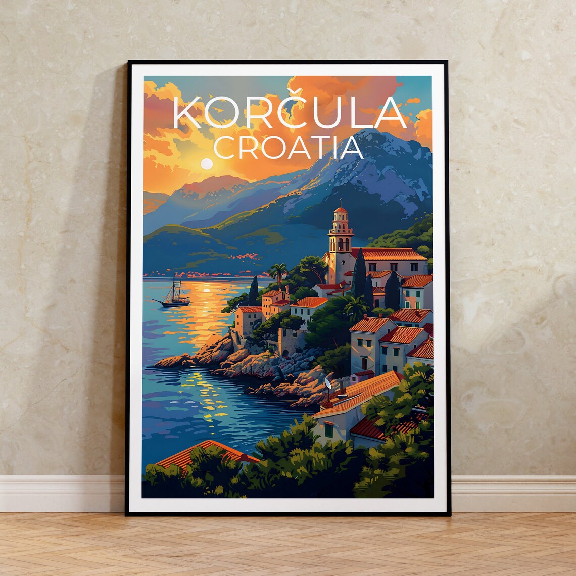 Korcula, Croatia Travel Poster, Europe Room Decor