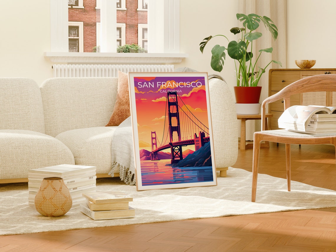 San Francisco Golden Gate Bridge Sunset Bay Colors View Poster - Image 4