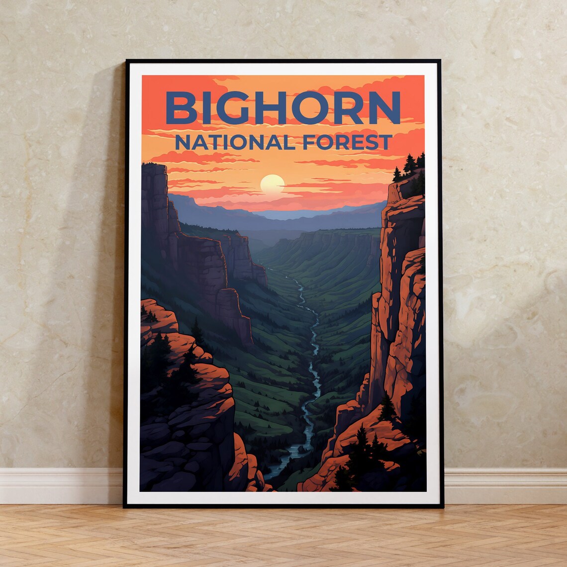 Bighorn Forest Travel Poster, Wyoming Forest Art