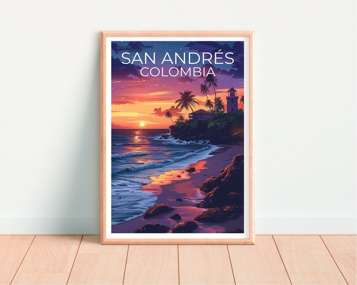 San Andres Colombia Island Beach Sunset Lighthouse Palms Travel Poster - Image 4