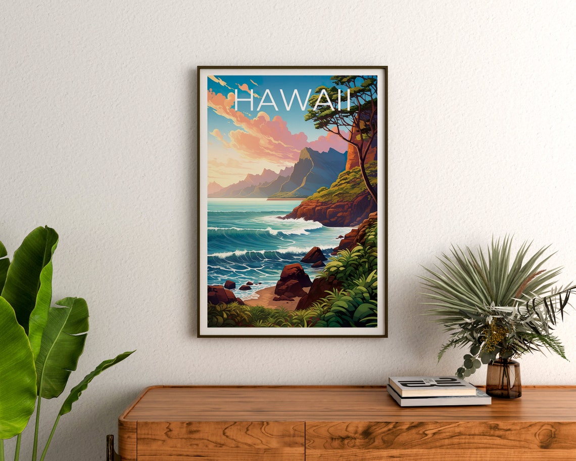 Hawaii Dramatic Coastline Red Cliffs Ocean Waves Sunset Poster - Image 3