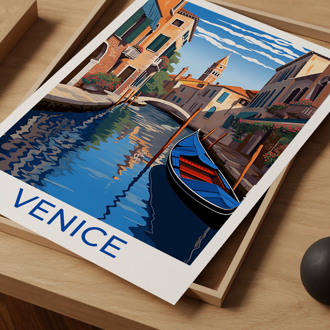 Venice Italy Gondola Canal Sunlit Old Town Bell Tower Travel Poster - Image 4