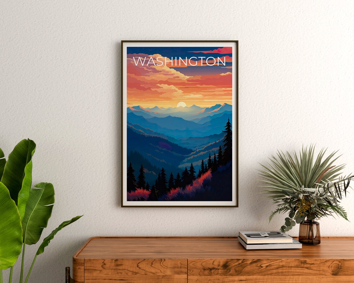Washington Travel Poster, Mountain Landscape Print - Image 3