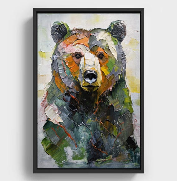Abstract Bear Portrait Bold Impasto Oil Painting Instant