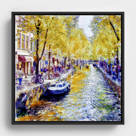 Amsterdam Canal Watercolor Autumn Cityscape Wall Art Instant