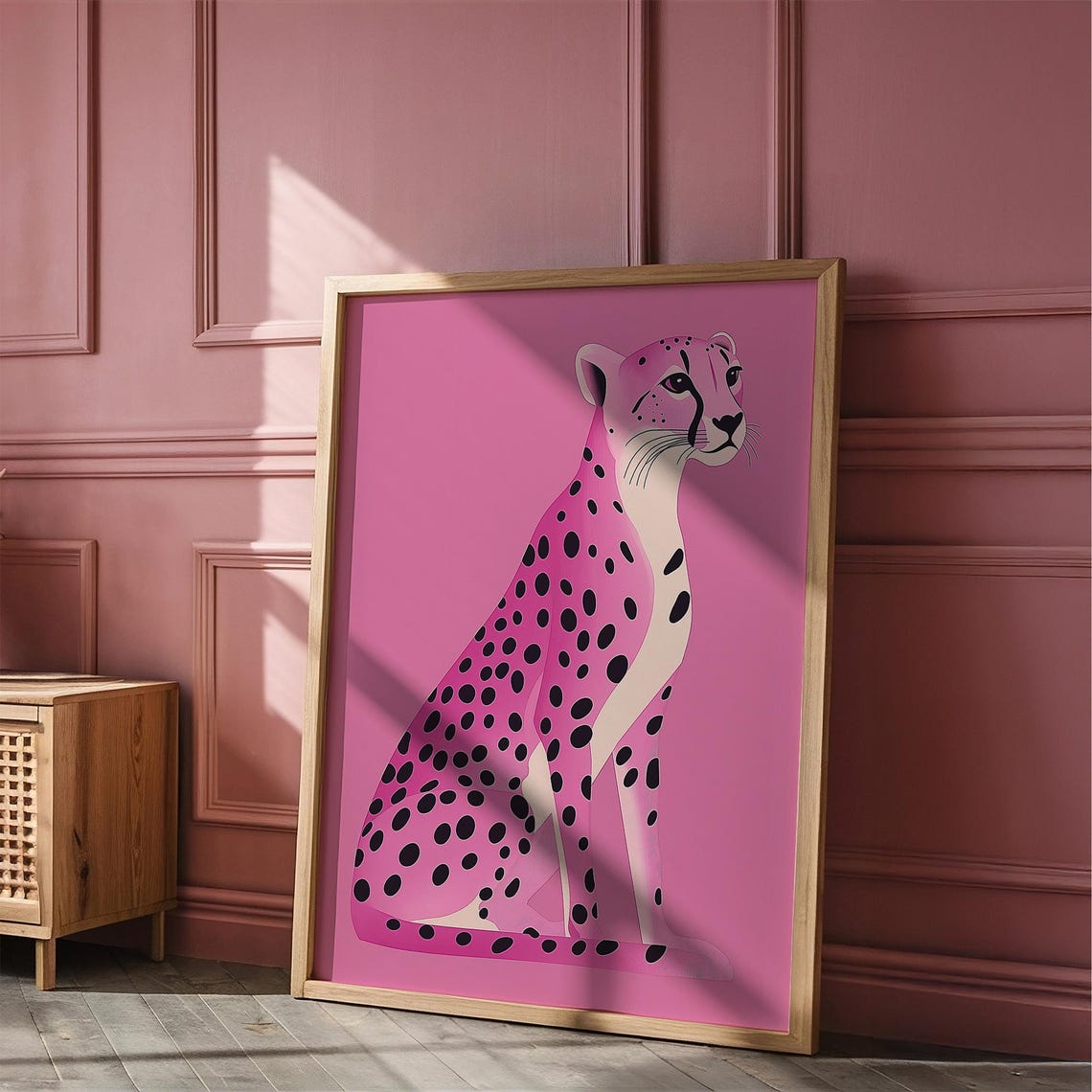 Pink Cheetah Sitting Pretty Preppy Dorm Room Trendy Animal Wall Art - Image 6